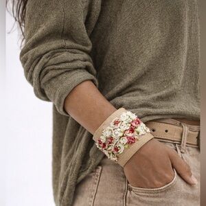 NWT Genuine Leather Floral Lace Cuff Bracelet | Adjustable Boho Chic Wrist Cuff